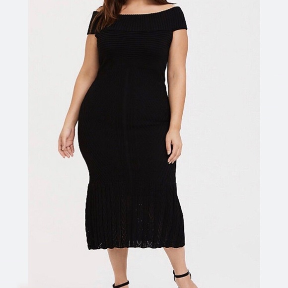 Torrid Sweater Trumpet MIDI Dress | 12 | Black - Picture 1 of 10